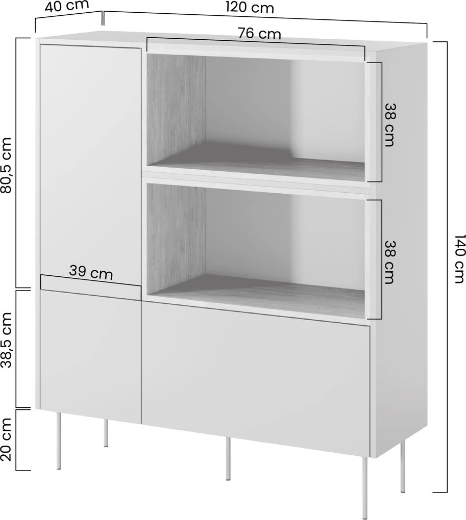 Vysoká komoda so zásuvkou Desin 120 cm dvojdverová - kašmír / dub nagano