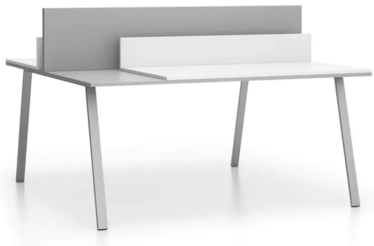 Kancelársky písací stôl DOUBLE LAYERS, posuvná vrchná doska, s prepážkami, biela/sivá