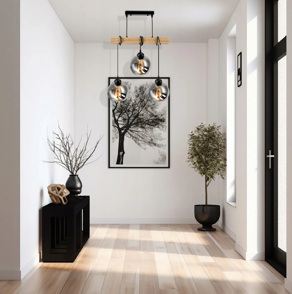 BERGE Sklenená LED závesná lampa Beam 3xE27 - dymová guľa