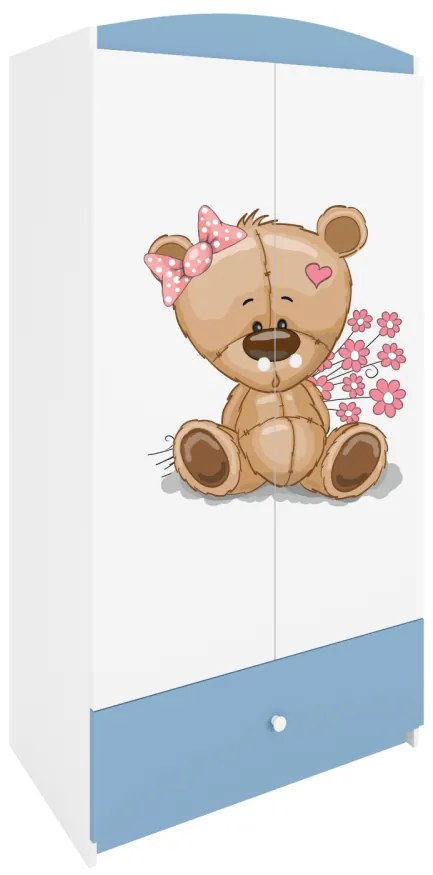 Detská skriňa Babydreams 90 cm medvedík s kvietkami modrá