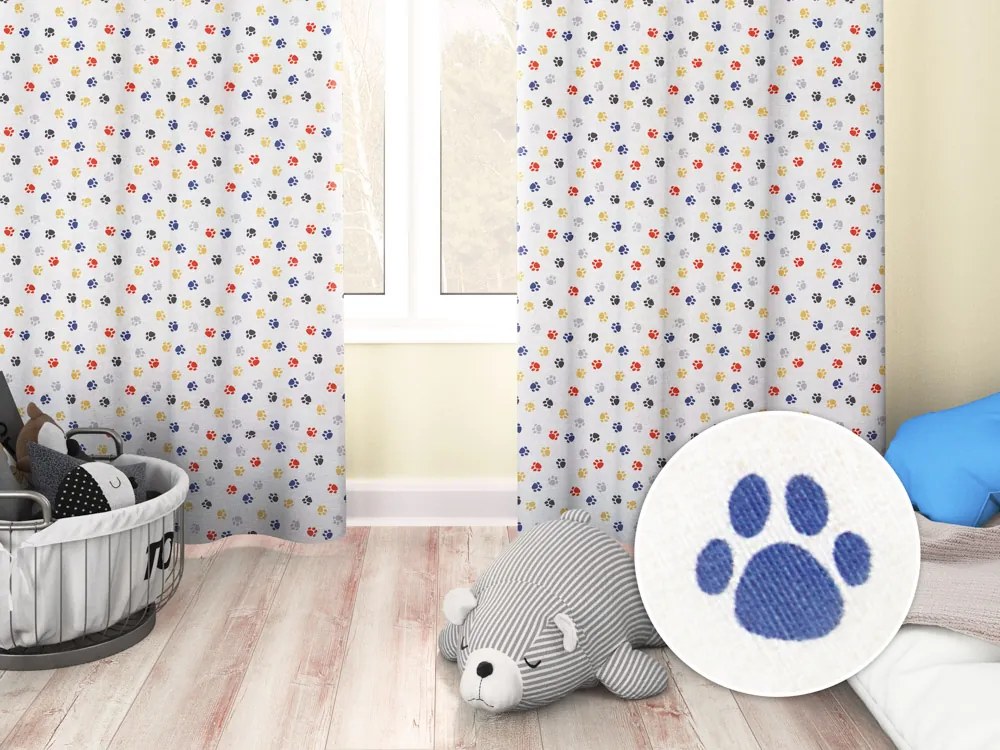 Biante Detský dekoračný záves Leona LN-012 Farebné labky na krémovom 130x210 cm