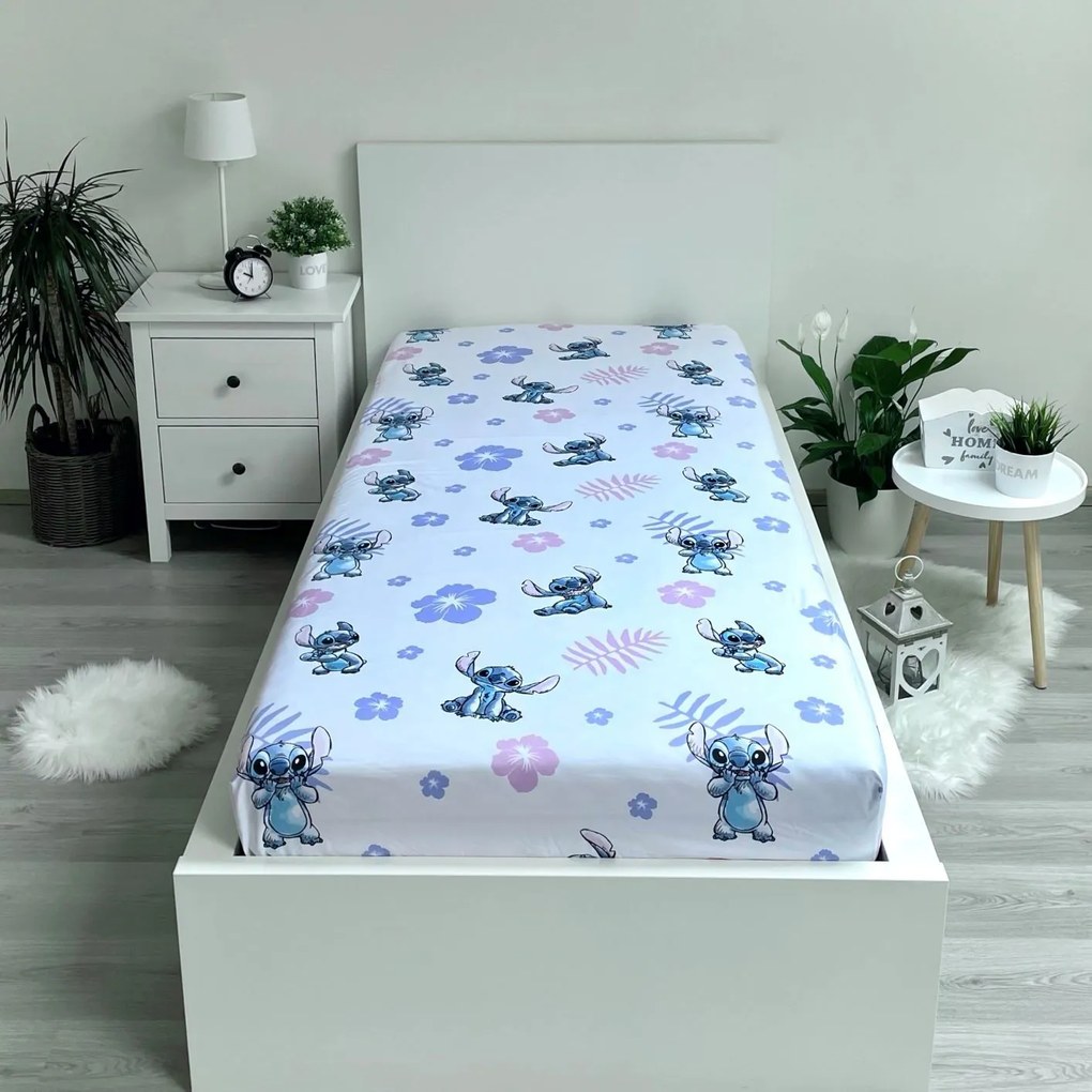 Jerry Fabrics Bavlnené napínacie prestieradlo 90x200 + 25 cm - Lilo and Stitch