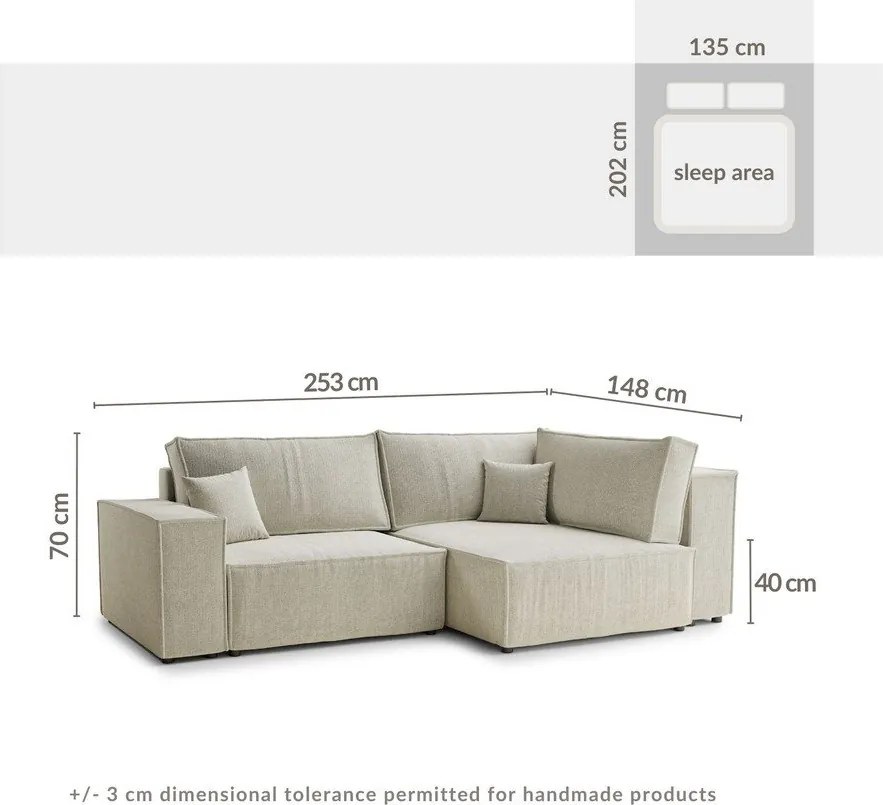 Béžová ženilková rozkladacia/s úložným priestorom rohová pohovka (pravý roh/do L) Tonga – Maison de Rêve