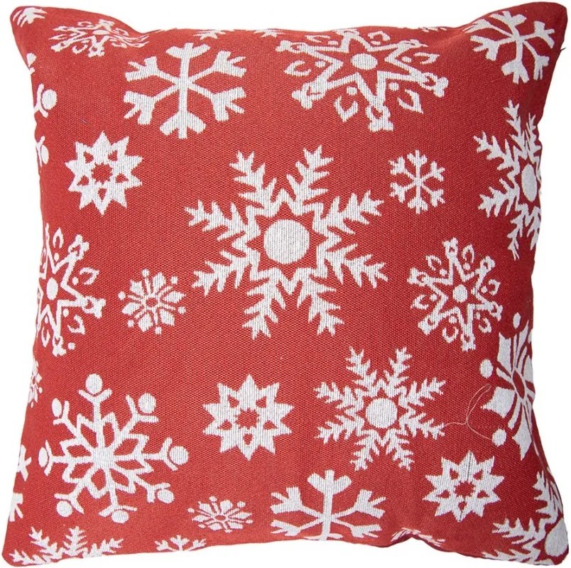 Bielo-červený dekoračný vankúš so snehovými vločkami - 44*44*4 cm