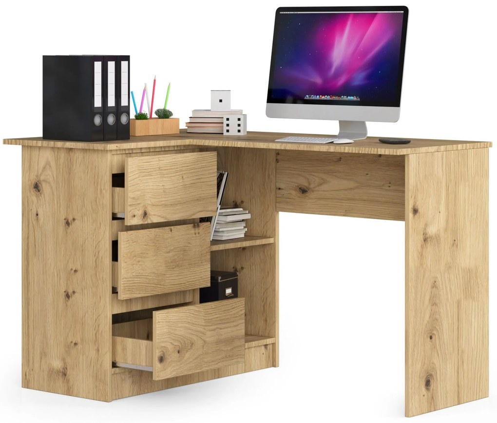 Rohový PC stolík Bodhi (dub artisan) (L). Akcia -15%. Vlastná spoľahlivá doprava až k Vám domov. 1070963