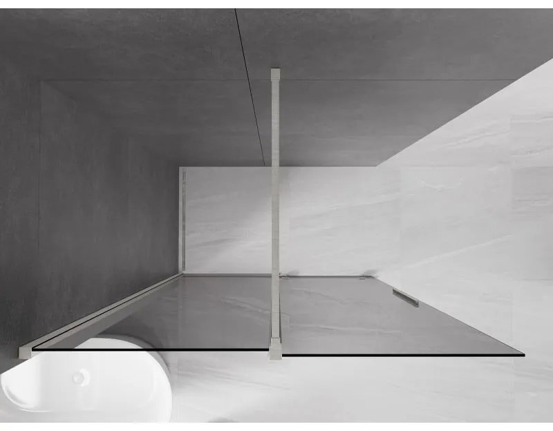 Mexen Velar, sprchová zástena s posuvnými dverami Walk-in 140 x 200 cm, 8mm šedé sklo, brúsená oceľ, 871-140-000-43-97