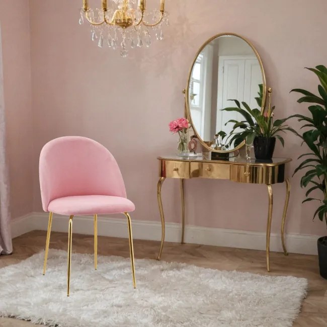 Jedálenská stolička FARGO zamatová, zlatá / ružová