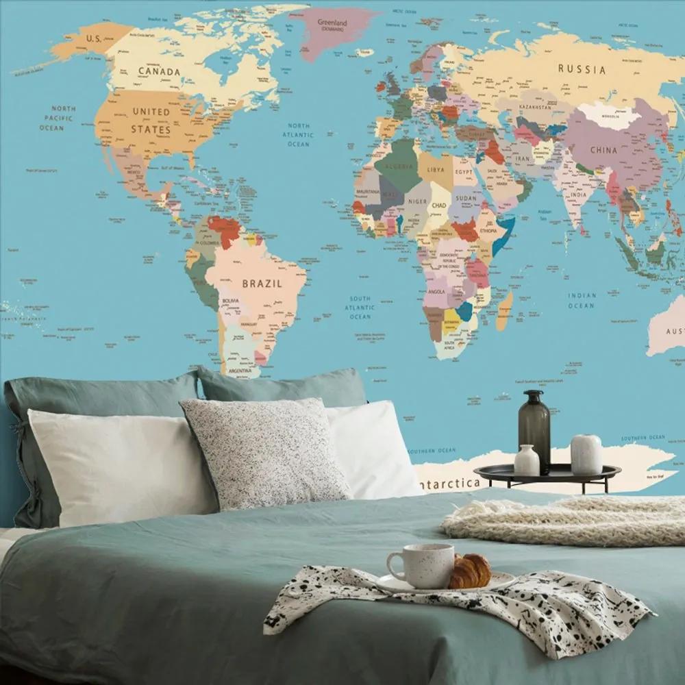 Samolepiaca tapeta mapa sveta s názvami - 225x150