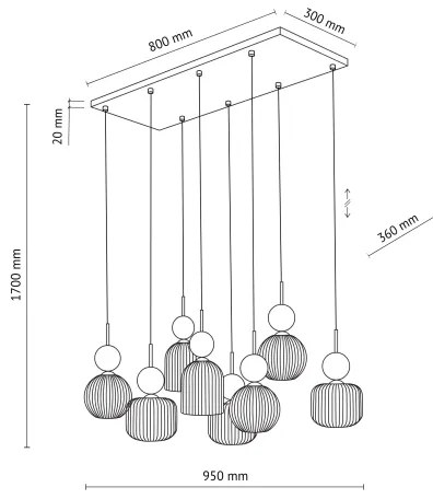 Luster na lanku SOPHIA 8xE14/10W/230V čierna/zelená/dymovo-béžová