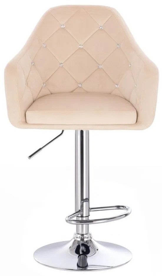 LuxuryForm Barová stolička ROMA VELUR na striebornom tanieri - krémová