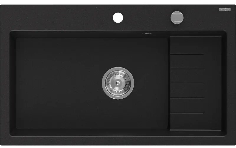Mexen Omar, 1-komorový granitový drez 800x480x210 mm, čierny, chrómový sifón, 6520801005-77
