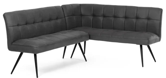 Lavice rohová, šedá látka v dekoru broušené kůže, černý kov