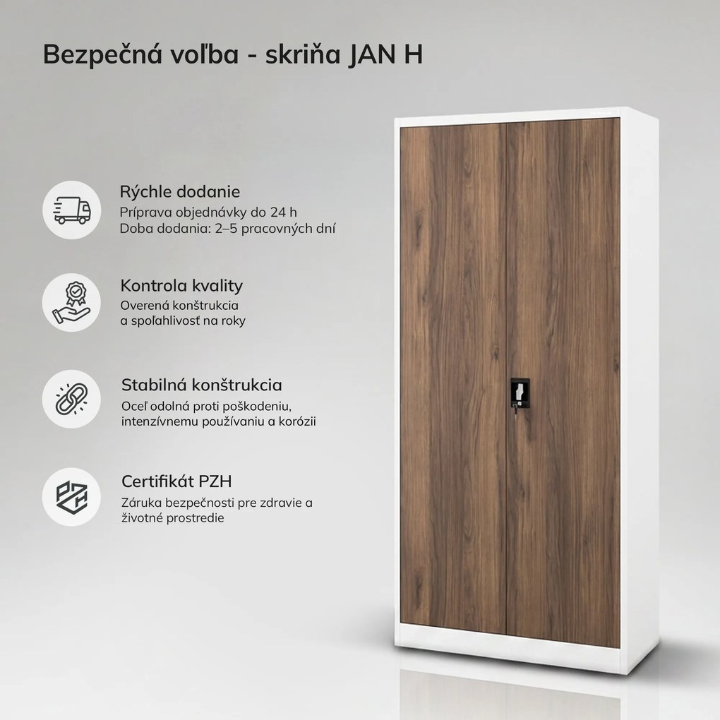 Kovová kancelárska skriňa na dokumenty biela / orech, 900x1950x400 mm: JAN H Eco Design