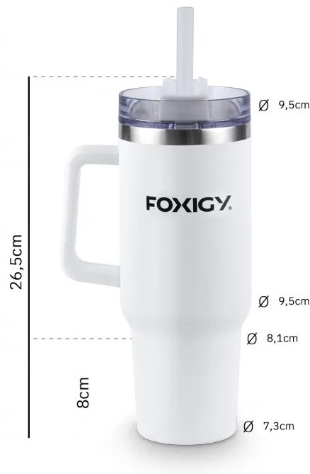 Foxigy Termohrnček do auta so slamkou 1200 ml White