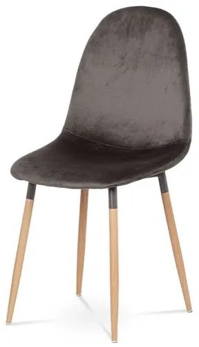 Retro jedálenská stolička čalúnená jemnou zamatovou látkou sivej farby