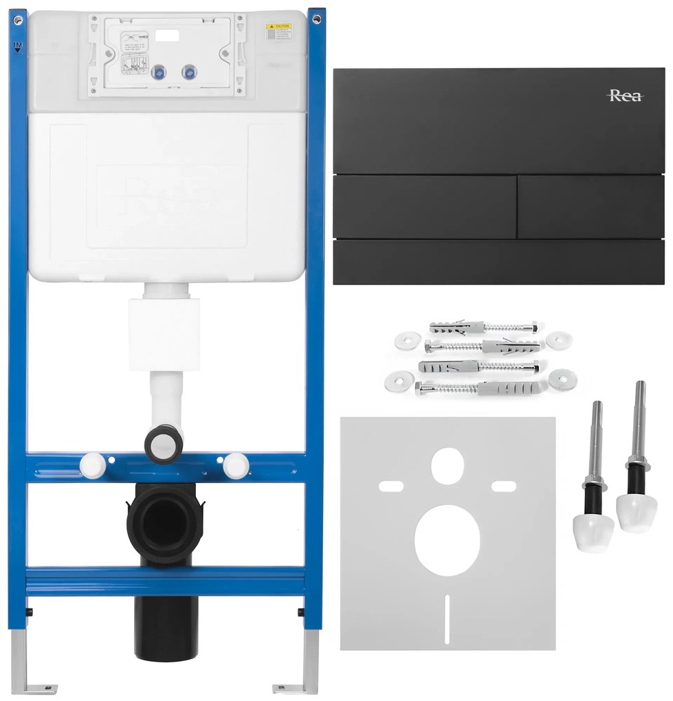 Rea Rea, podomietkový WC systém K011A-Q + čierne splachovacie tlačidlo typ T, KPL-E0056