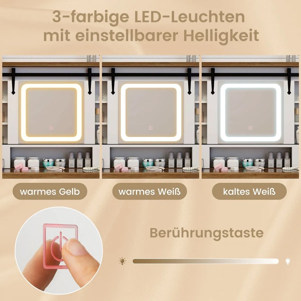 Toaletný stolík s LED osvetlením 3 farby s nastaviteľným jasom kozmetický stolík biely