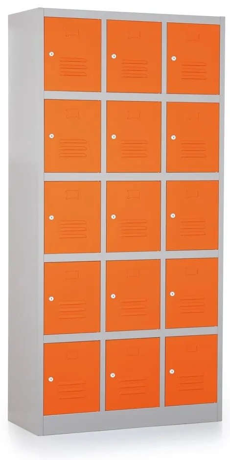 Kovová šatníková skrinka - 15 boxov, 90 x 40 x 185 cm, cylindrický zámok, oranžová - ral 2004