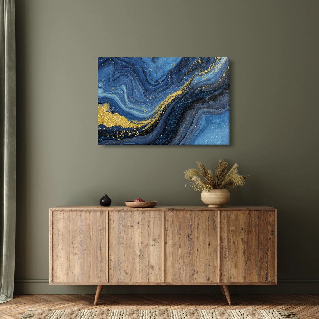 Obraz - Modro-zlatá abstrakcia (90x60 cm)