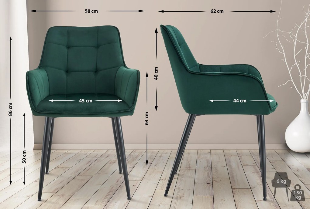 Jedálenská stolička Ferndale - zamat - tmavo zelená