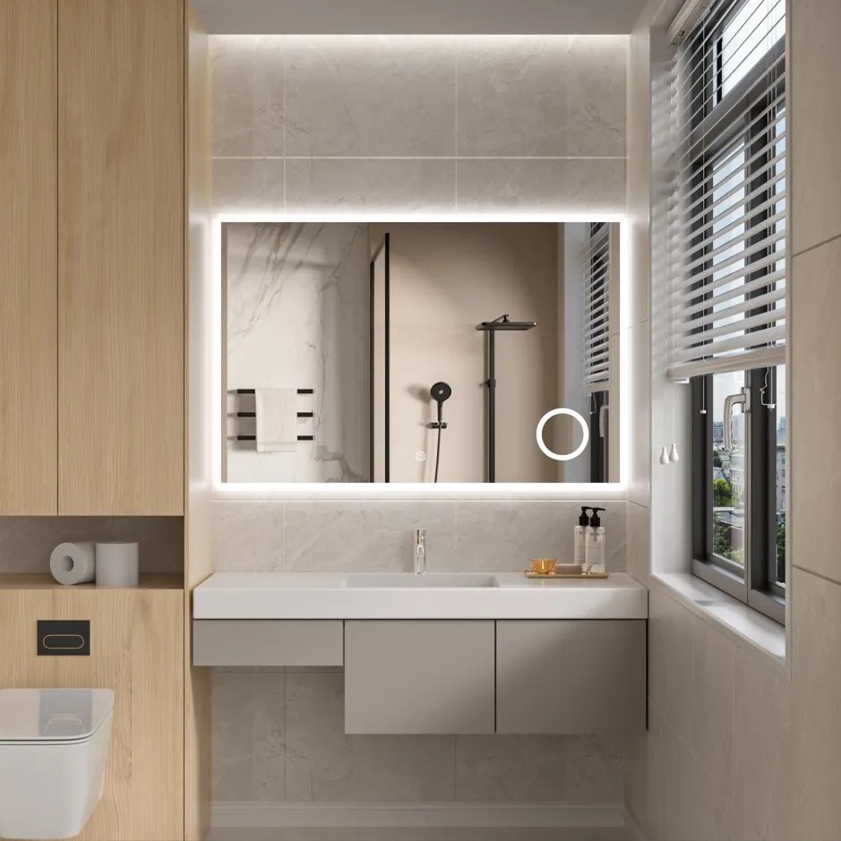 Erga Luna, LED zrkadlo 120x80cm s kozmetickým zrkadlom 3x zväčšenie, 3105 lm, 6500K, predné/zadné osvetlenie, ERG-V01-124-1280-00