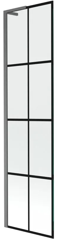 Mexen Next L, 1-krídlová vaňová zástena 50 x 150 cm, 6mm číre sklo-čierny vzor, grafitový profil, 895-050-000-03-77-66