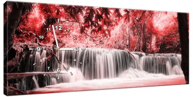 Tlačený obraz s hodinami Vodopád v červenej džungli 100x40cm ZP2552A_1I