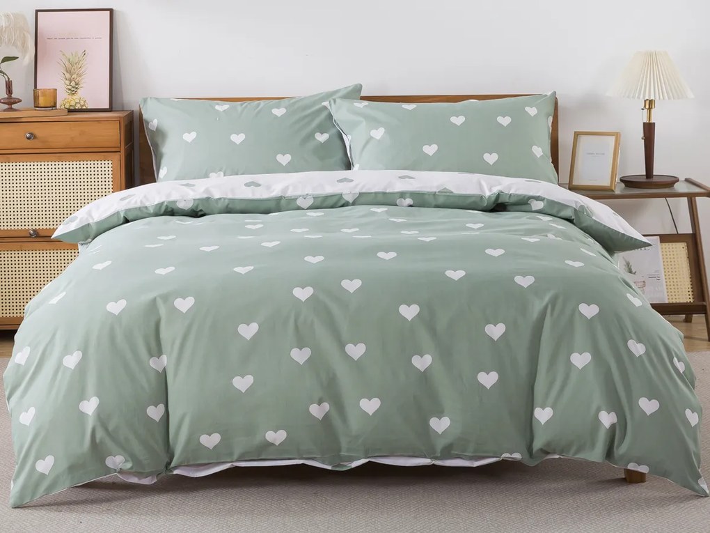 XPOSE® Bavlnené Renforcé obliečky SRDCOVKA DUO - biele/tmavo zelené