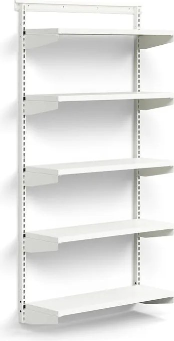 Nástenný regál RELY, základná sekcia, oceľové police, 1800x900x300 mm, biela