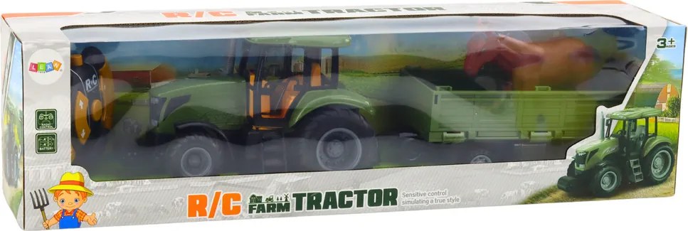 LEAN Toys Súprava traktora s prívesom a koňom, diaľkovo ovládaná RC