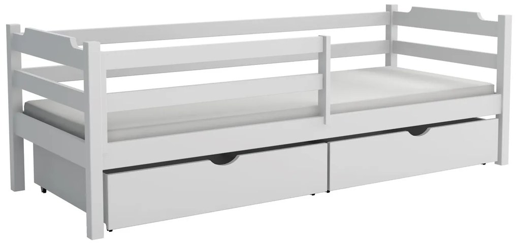 Detská posteľ z masívu borovice MIKULÁŠ so šuplíkmi - 200x90 cm - BIELA