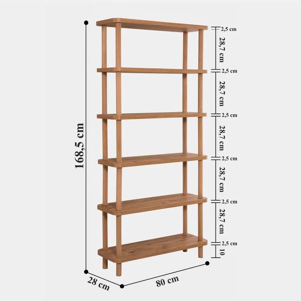 Knižnica v dekore borovice v prírodnej farbe 80x168,5 cm Step - Kalune Design
