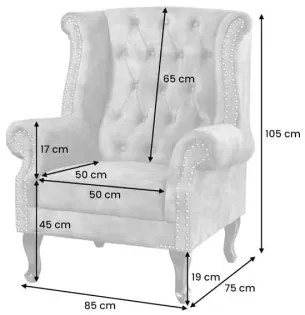 Kreslo 43520 Chesterfield Zamat šedá  - Komfort-nábytok