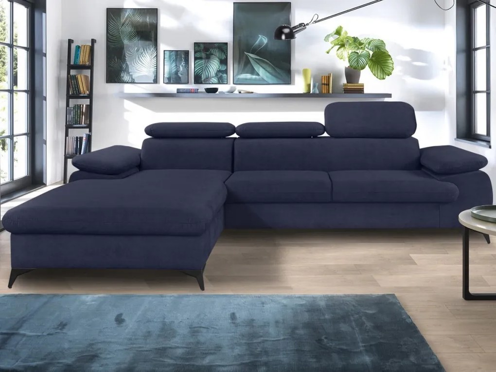 Rohová sedacia súprava Scala, tmavo modrá látka, ľavý roh