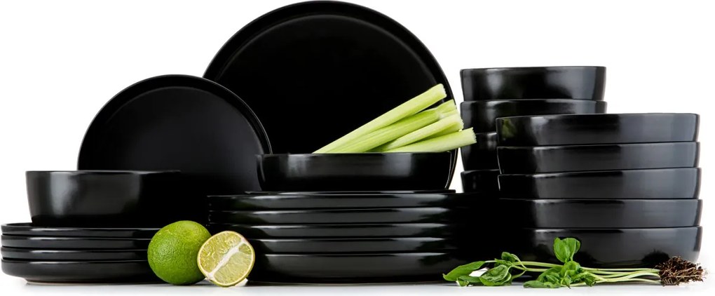 Jedálenská sada tanierov pre 6 osôb VICTO 24 ks čierna