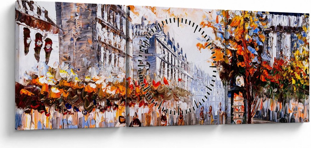 Obraz - Život v meste (s hodinami) (90x30 cm)