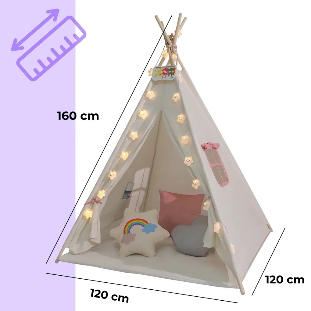 Jurhan Detský stan teepee JULIA, 120x120x160cm, béžová/ružová