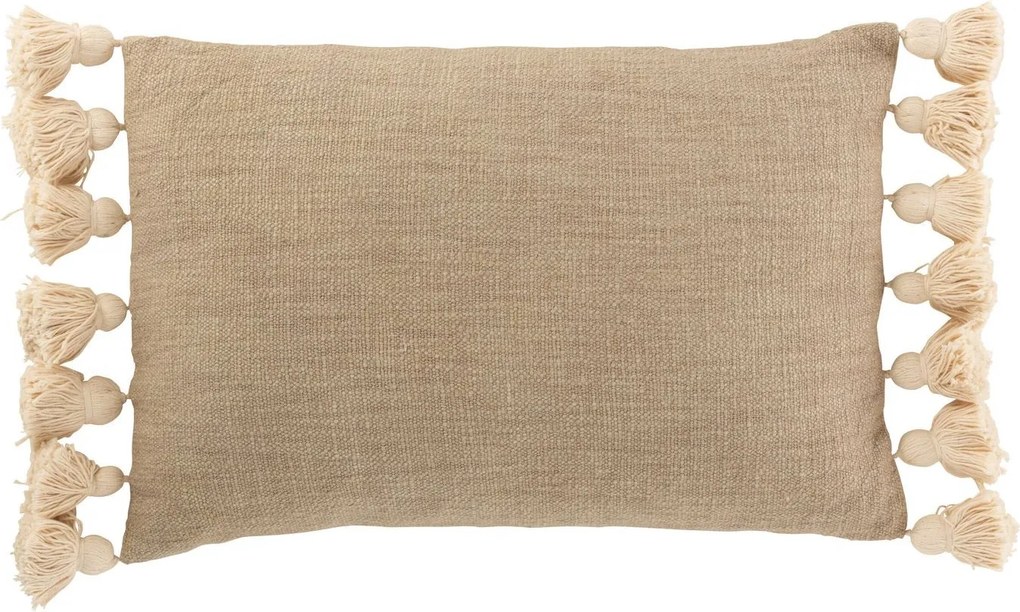 Taupe vankúš so strapcami a výplňou Pompom - 50*35cm