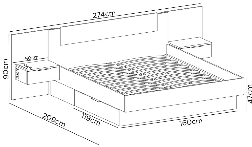 Manželská posteľ 160 cm Lewell (s čelným rámom) (s roštom a úl. priestorom) (dub artisan). Vlastná spoľahlivá doprava až k Vám domov. 1092098