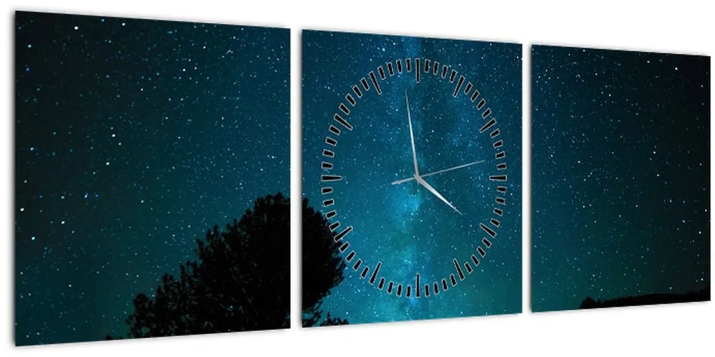 Obraz nočnej oblohy s hviezdami (s hodinami) (90x30 cm)