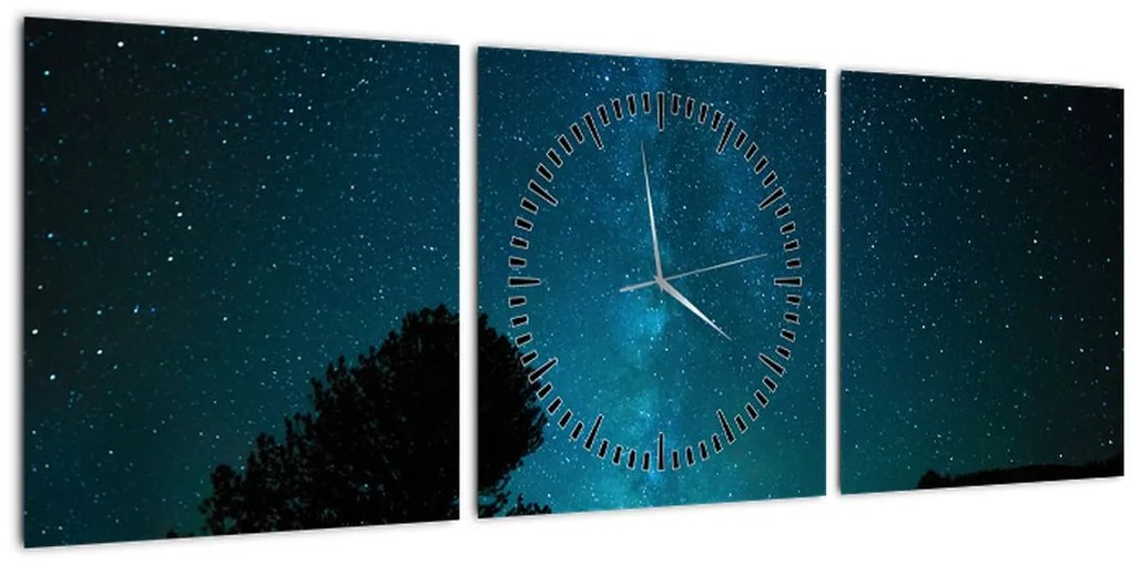 Obraz nočnej oblohy s hviezdami (s hodinami) (90x30 cm)