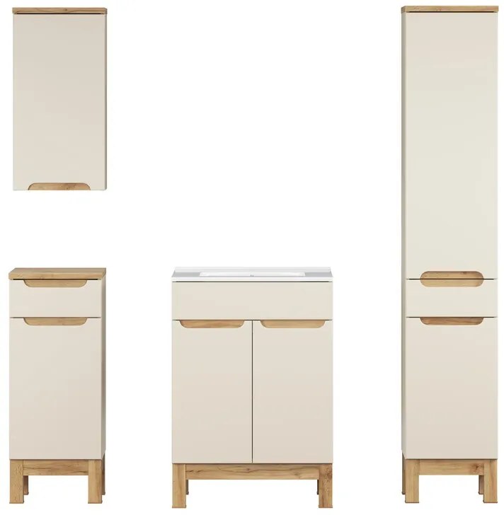 Kúpeľňová zostava Bali Lava so zápustným umývadlom a skrinkami 60 cm kašmírová/dub wotan