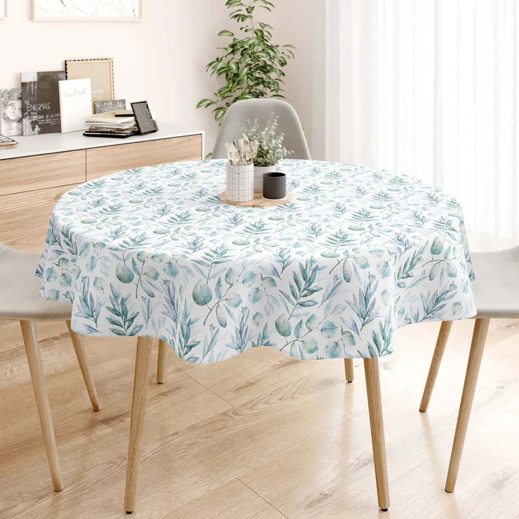 Goldea okrúhly obrus 100% bavlnené plátno deluxe - akvarelové lístky Ø 120 cm