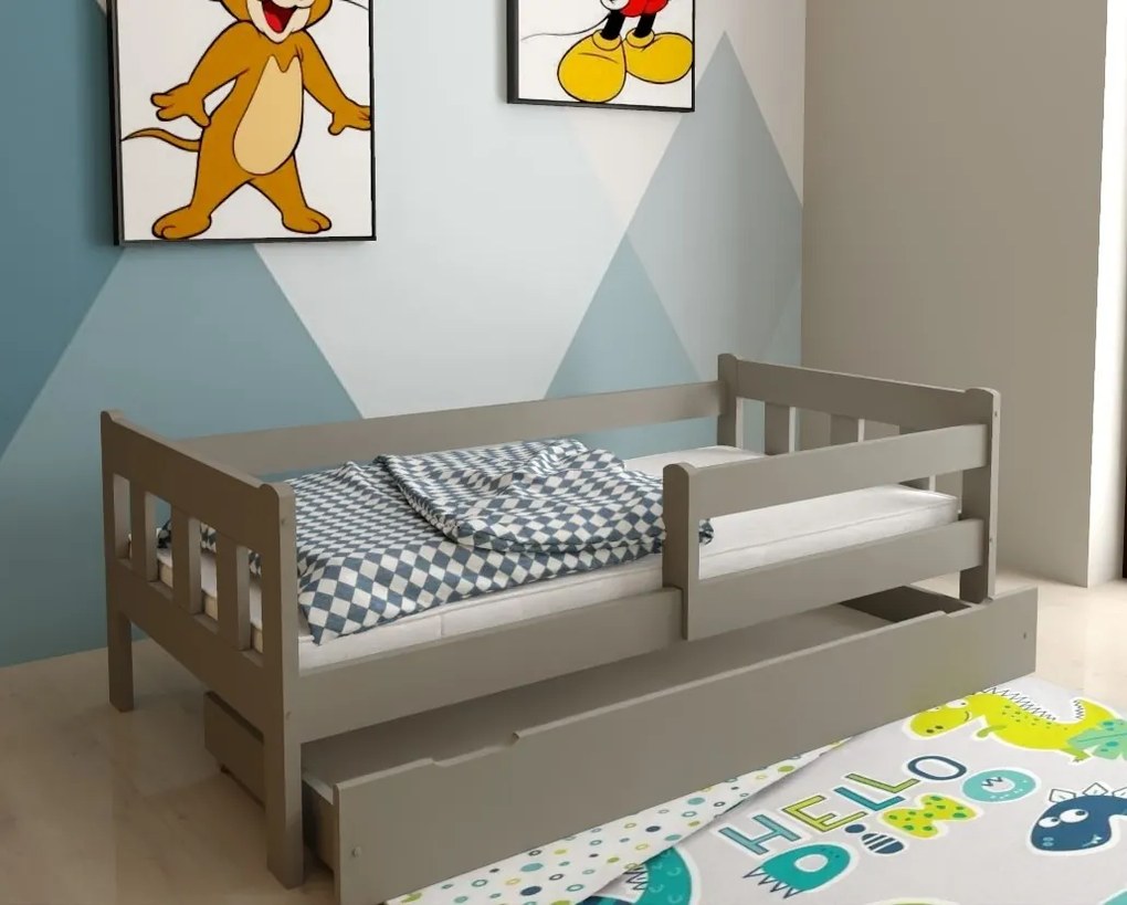 Detská posteľ MAJA z masívu borovice - 200x90 cm - šedá