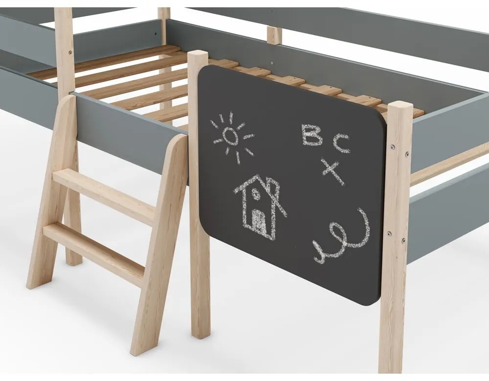 Domčeková/vyvýšená detská posteľ sivozelená z borovicového dreva s roštom 90x190 cm Mint – Marckeric