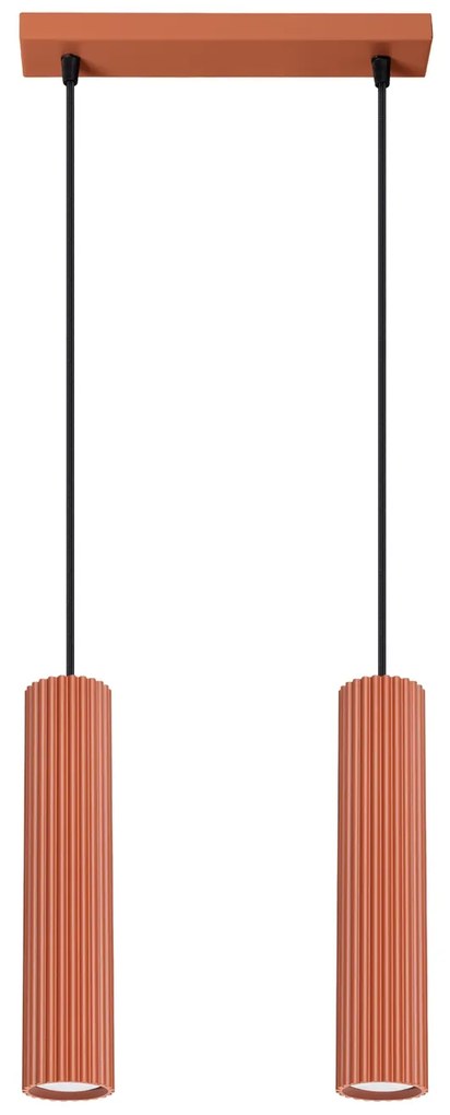 Závesné svietidlo Karbon, 2x okrovo červené kovové tienidlo