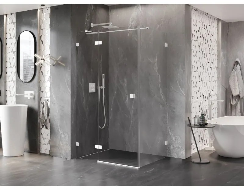 Mexen Lunar T, sklápací sprchový kút ľavý 130 x 80 cm, 8mm číre sklo, biely profil, 834T-130-080-20-00-L