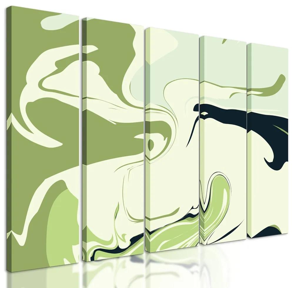 5-dielny obraz štýlová abstrakcia v zelených odtieňoch