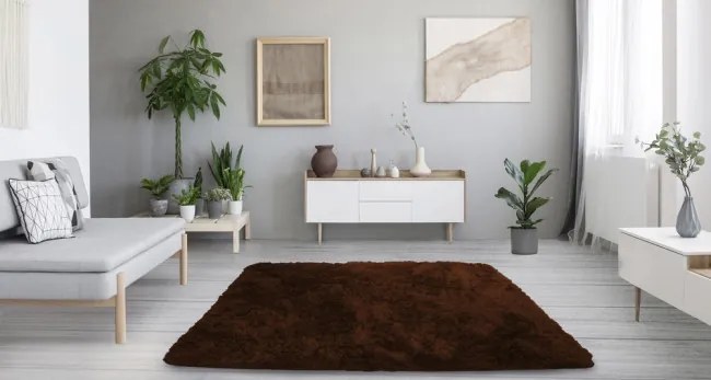 Protišmykový koberec SHAGGY tmavohnedý