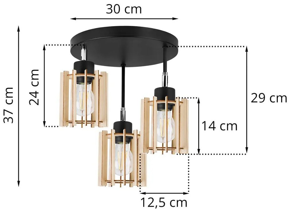 Stropné svietidlo Timber 7, 3x drevené tienidlo, orp